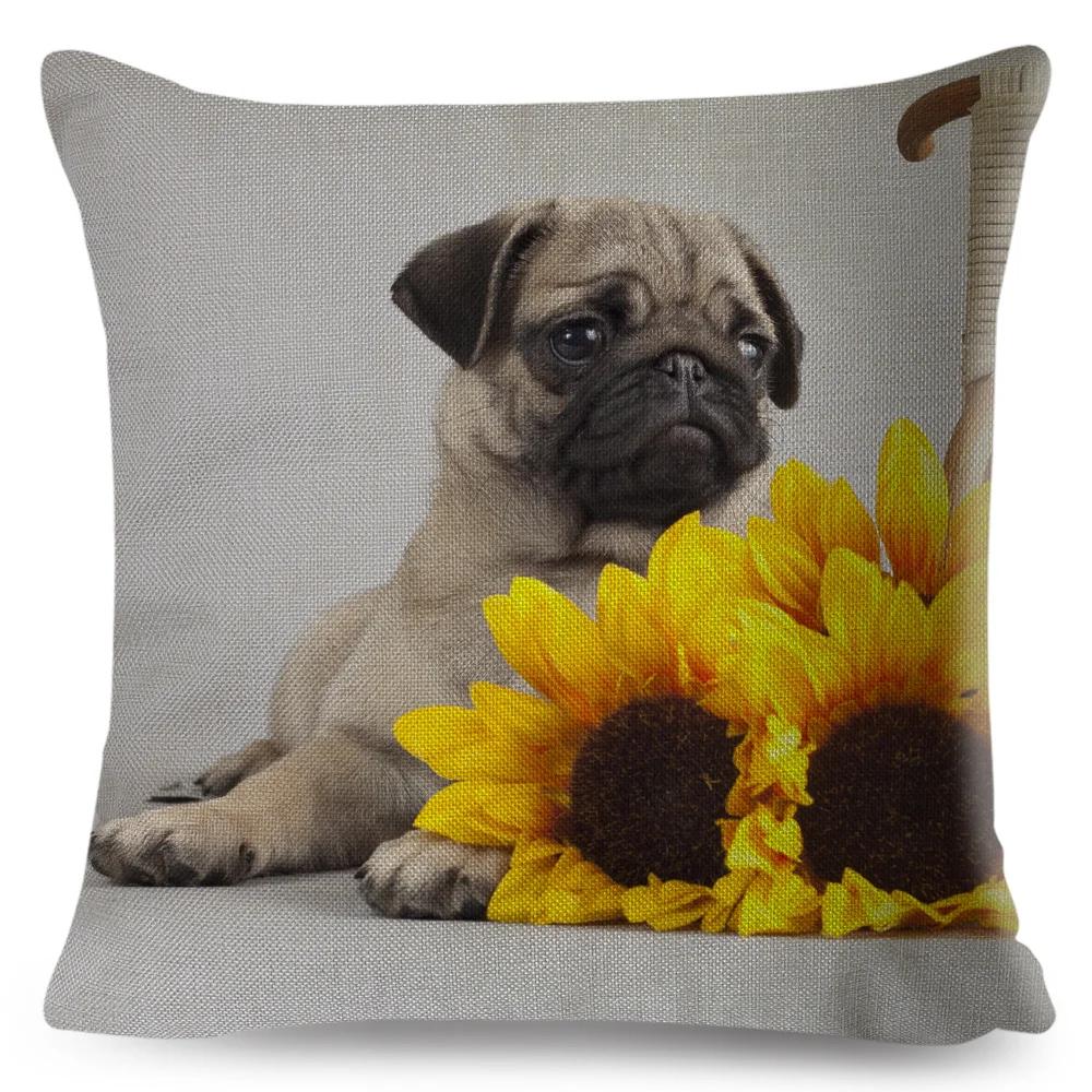 Both Sided Pug Dog Print Cushion Cover Decoration Pet Animal Pillow Case for Sofa Home Car Linen Pillowcase 45x45cm