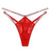 Sexy Women G-string Thong Low Waist See-through Sheer Hollow Floral Lace Rhinestone Straps Breathable Soft Ladies Underwear Brief Panties
