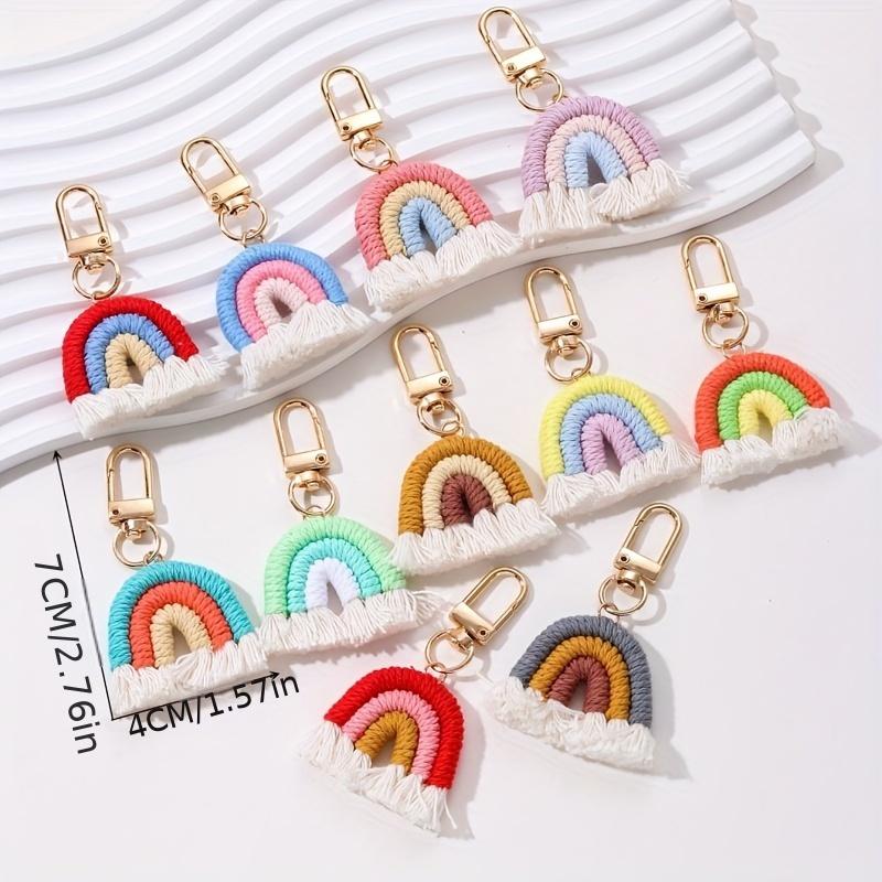 10pcs Hand-Woven Rainbow Keychain for Girls Romantic Aesthetic Small Bag Pendant Colorful Car Accessories Cute Gift Ideas