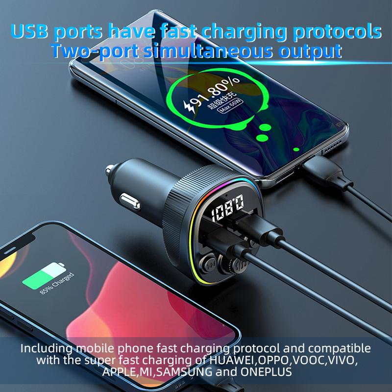 CS2 Двойное USB 66 Вт Супер Быстрое Автомобильное Зарядное Устройство Автомобильное Зарядное Устройство с Цифровым Дисплеем с MP3-плеером Bluetooth-совместимый FM-трансмиттер