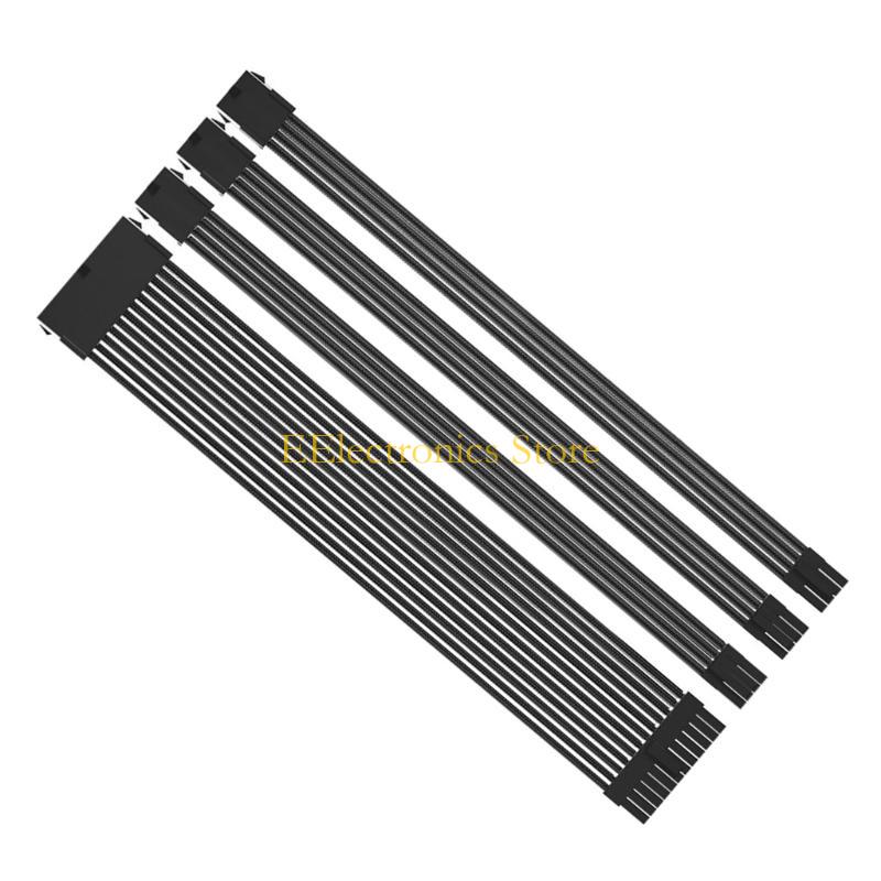 B03C Набор удлинительных кабелей питания для ПК 18AWG, Мягкая оплетка, 1x24-контактный, 1x8-контактный CPU, 2x8-контактный PCIe с гребенками для удобного управления, 30 см