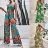 Summer Sexy Bohemian Leaf Print Jumpsuits Women  New Sleeveless Sexy Long Jumpsuit Mujer Casual Holiday Beach Rompers