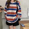 T-shirt Women's Rainbow Striped Long-sleeved Top Spring and Autumn Korean Version Loose Bottoming Shirt