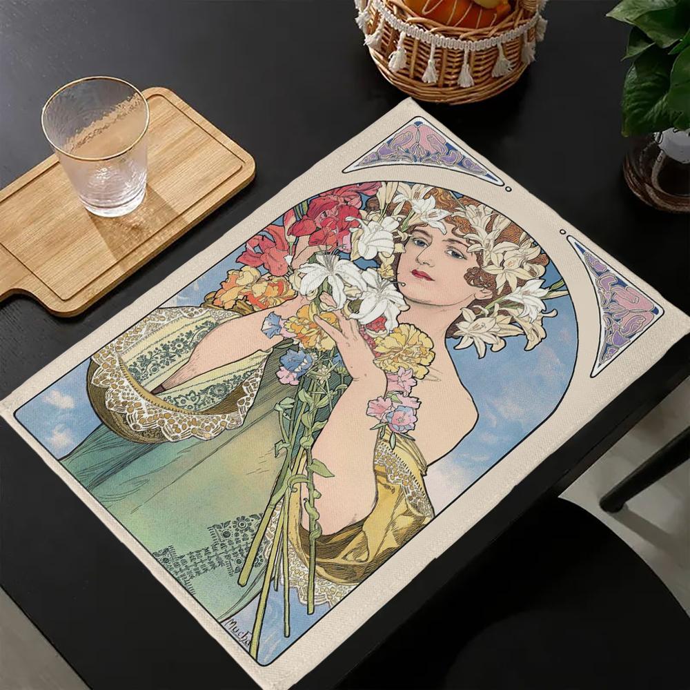 Alphonse Mucha Table Mat Kitchen Decoration Placemat Table For Wedding Dining Accessories Table Mat