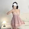 Ruotang Princess Style Pink Mesh Cami Nightgown with Chest Pad - Sweet & Sexy Summer Homewear for Women