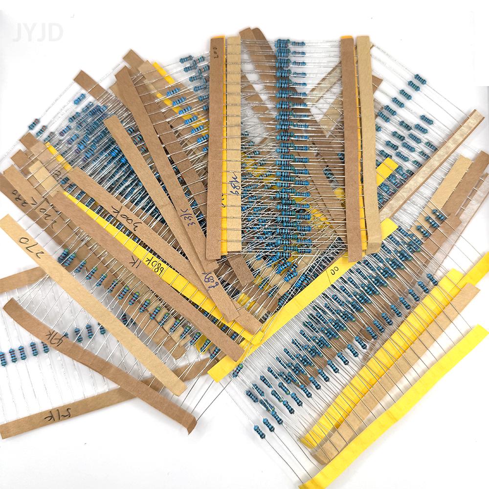 600pcs/set 30 Kinds 1/4W Resistance 1% Metal Film Resistor Pack Assorted Kit 1K 10K 100K 220ohm 1M Resistors