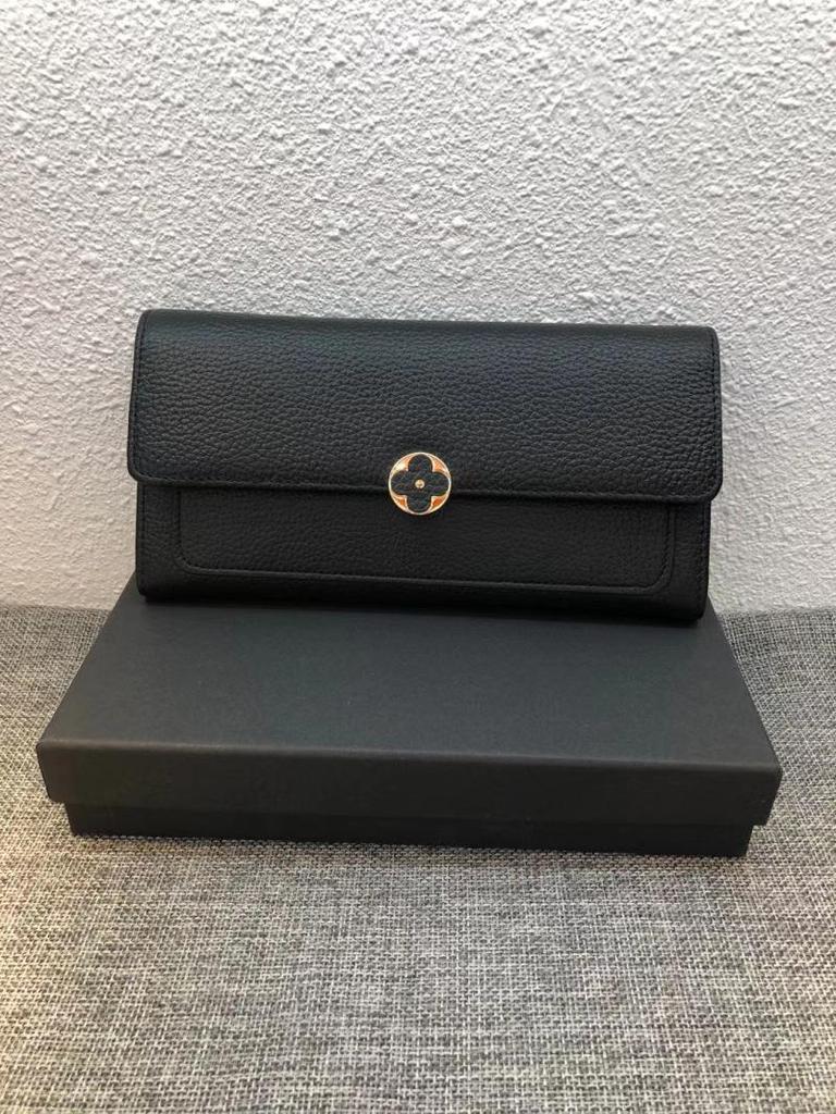 Элегантный женский кошелек-клатч из натуральной кожи с изображением четырехлистного клевера — модный длинный дизайн двойного сложения.