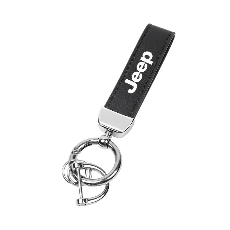 For Jeep Car Key Ring Cowhide Leather Keychain Waist Pendant Carabiner For Jeep Grand Cherokee Wrangler JK Gladiator Compass