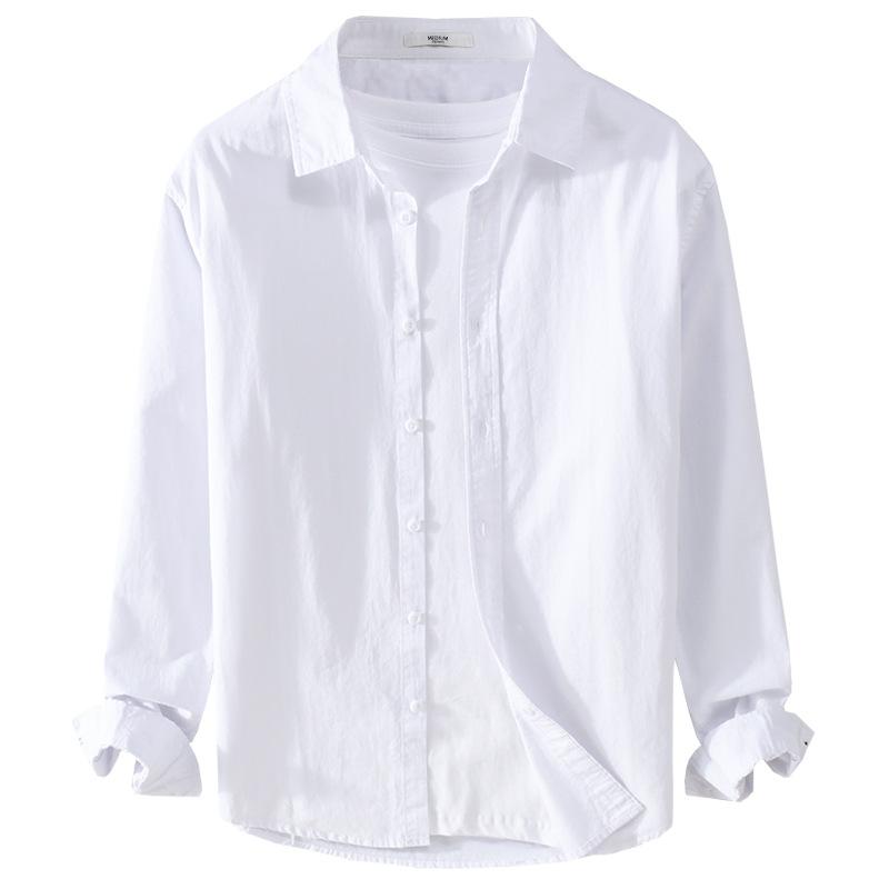 100% чистый хлопок мужская рубашка с длинным рукавом повседневная простая стильная универсальная однотонная рубашка с воротником-лацкан повседневная рубашка базовые мужские топы