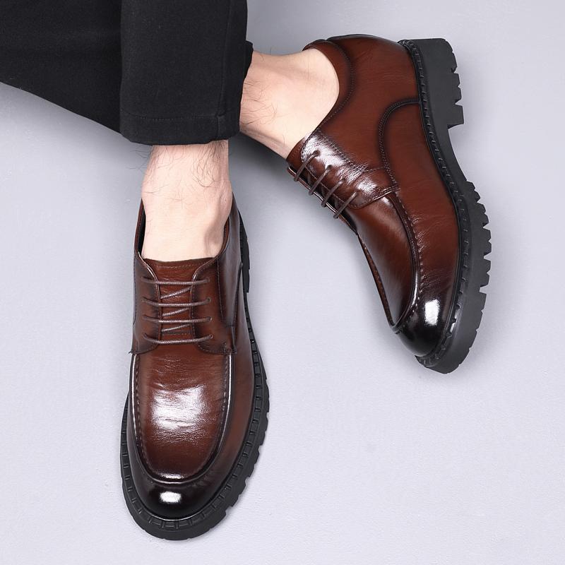 Fashion Men's Dress Shoes Elevator Shoes Platform Breathable Casual Business Luxury Genuine Leather Heightening Shoes 8 6CM Taller Male
