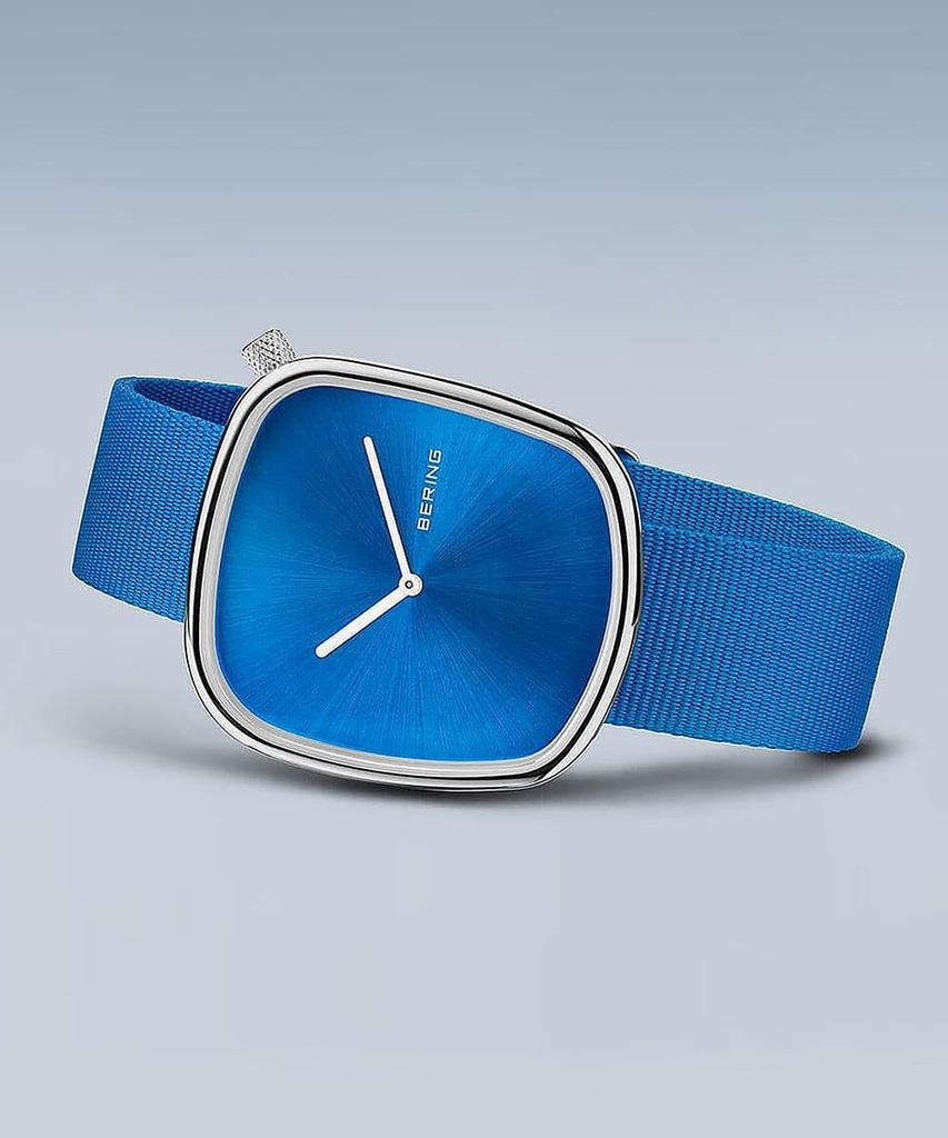 Bering Pebble Men's Watch 18040-307 Blue Dial, Slim Minimalist, Stainless Steel