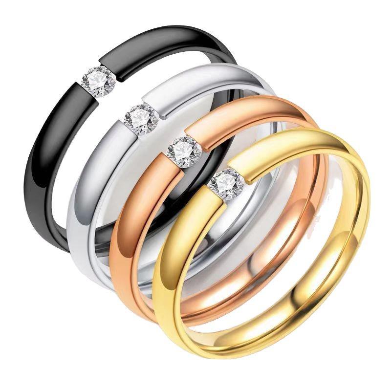 Женское кольцо из нержавеющей стали, роскошный стиль с бриллиантом и цирконом, не тускнеющая бижутерия из титановой стали.