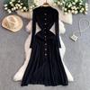 Женское платье Осень Зима Винтажное с отложным воротником Длинное платье-свитер Элегантные платья для офисной леди Шикарные платья для вечеринки Vestidos