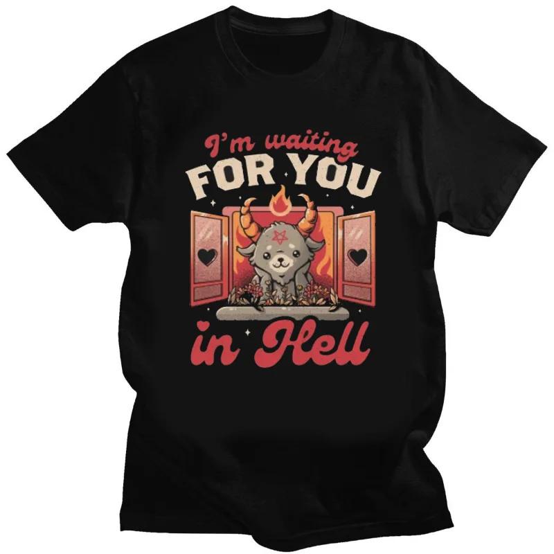 Мужская футболка с коротким рукавом, крутая футболка Бафомета, кавайная футболка сатаны, демона, призрака, оккультной козы, графические рубашки, кавайная одежда, рубашка в стиле аниме