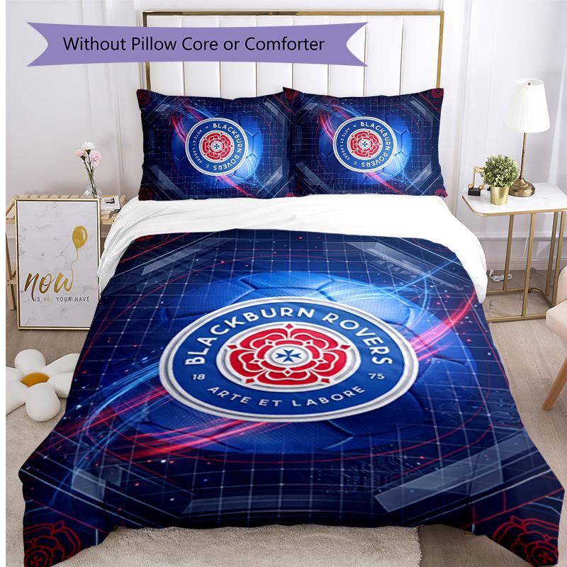 Blackburn Rovers Football Printed 3 Pieces Bedding Set, Comfortable Skin Friendly Bedroom Duvet Cover Set