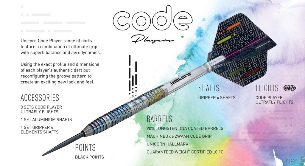 Unicorn Code Series Dart Jeffrey de CODE 06066 Barrel, Zwaan, Steel, 25g,