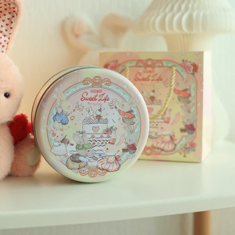Оригинальная маленькая круглая жестяная банка Lulu Bunny для печенья, бисквитов и конфет.