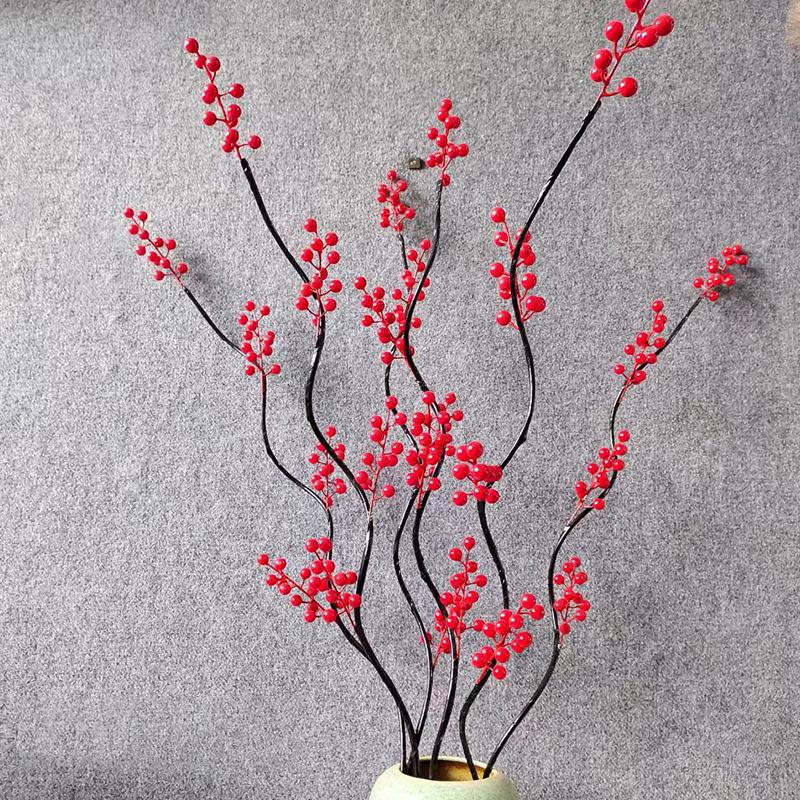 Искусственное растение, красная фруктовая ветка, длинный стебель, искусственная ягода, падуб, фрукты, новогодняя поставка, сделай сам