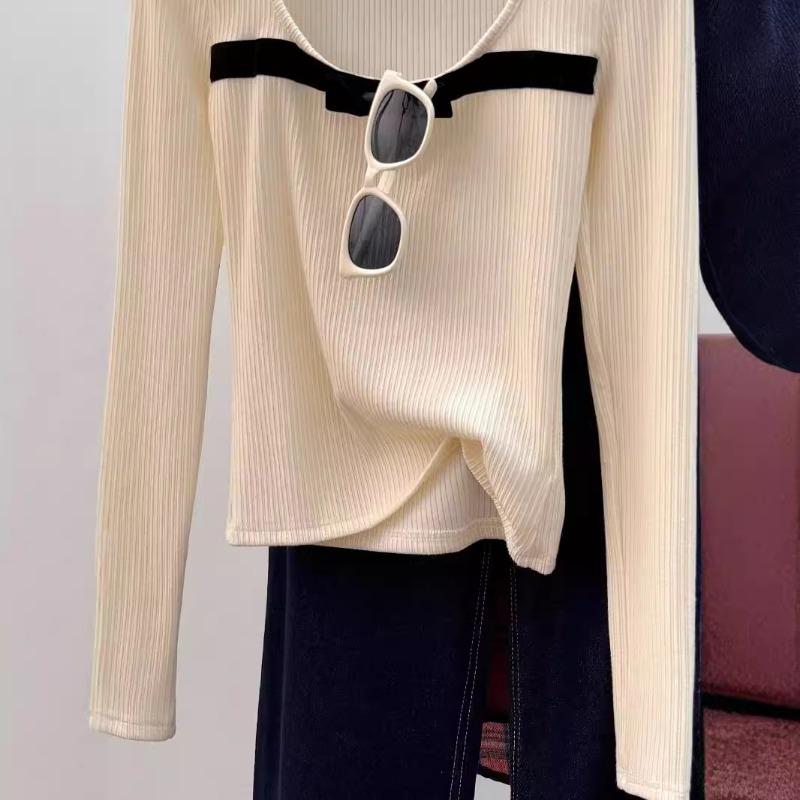 Early Autumn Comfortable Long-sleeved Shirt for Women, Thin, Gentle and Trendy Bow-knot Slim-fit Bottoming Shirt with Collar Top