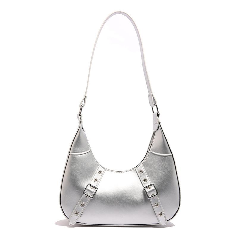 Универсальная и модная женская маленькая плечевая сумка-полумесяц из искусственной кожи с дизайном с заклепками