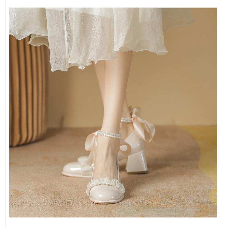 Женская обувь Мэри Джейн 2024 года, новая коллекция весна-осень, сетчатые туфли с бабочкой и высоким каблуком, закрытый носок, одинарные туфли на высоком каблуке, Zapatos Mujer