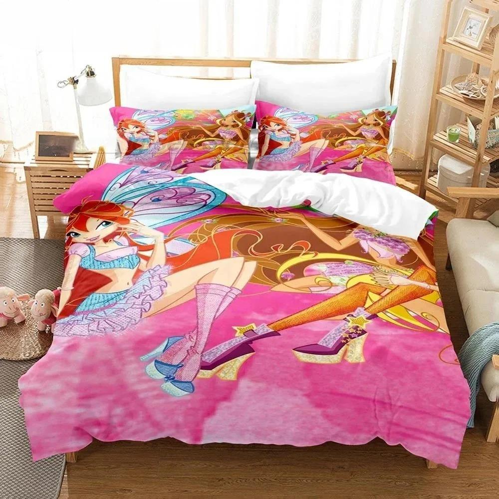 Аниме W-Winx Club Пододеяльник Наволочка Детский Подарок Комплект Постельного Белья для Взрослого Мальчика Девочки Украшение Спальни Односпальный Двуспальный Большой