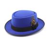 Hat Female British Retro Fashion Versatile Jazz Hat Flat Top Tweed Feather French Top Hat
