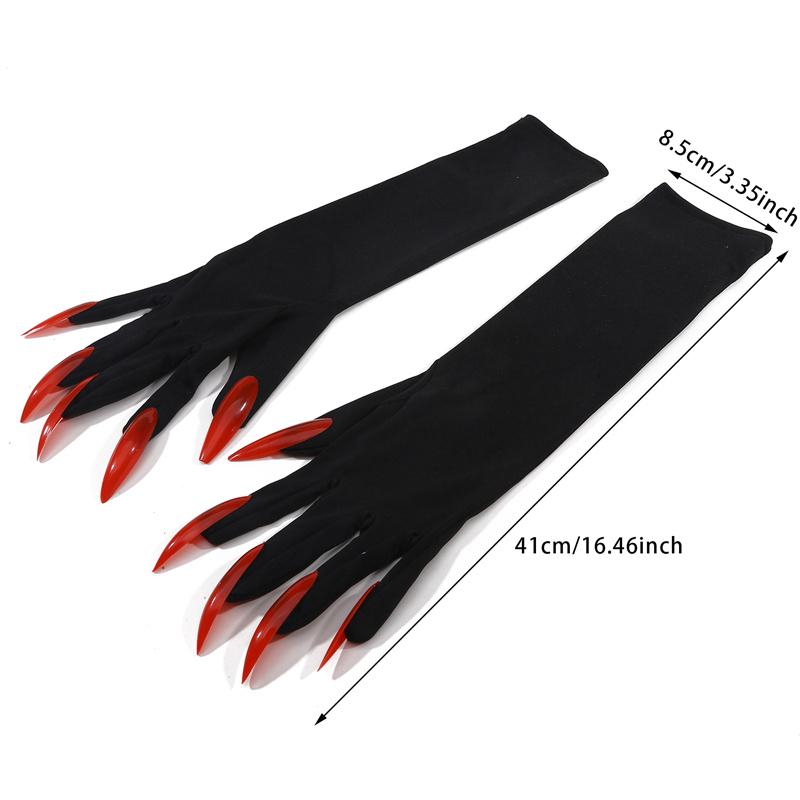 Women Trendy Halloween Long Nails Gloves Creative Cosplay Hand Sleeves Witch Arm Warmers