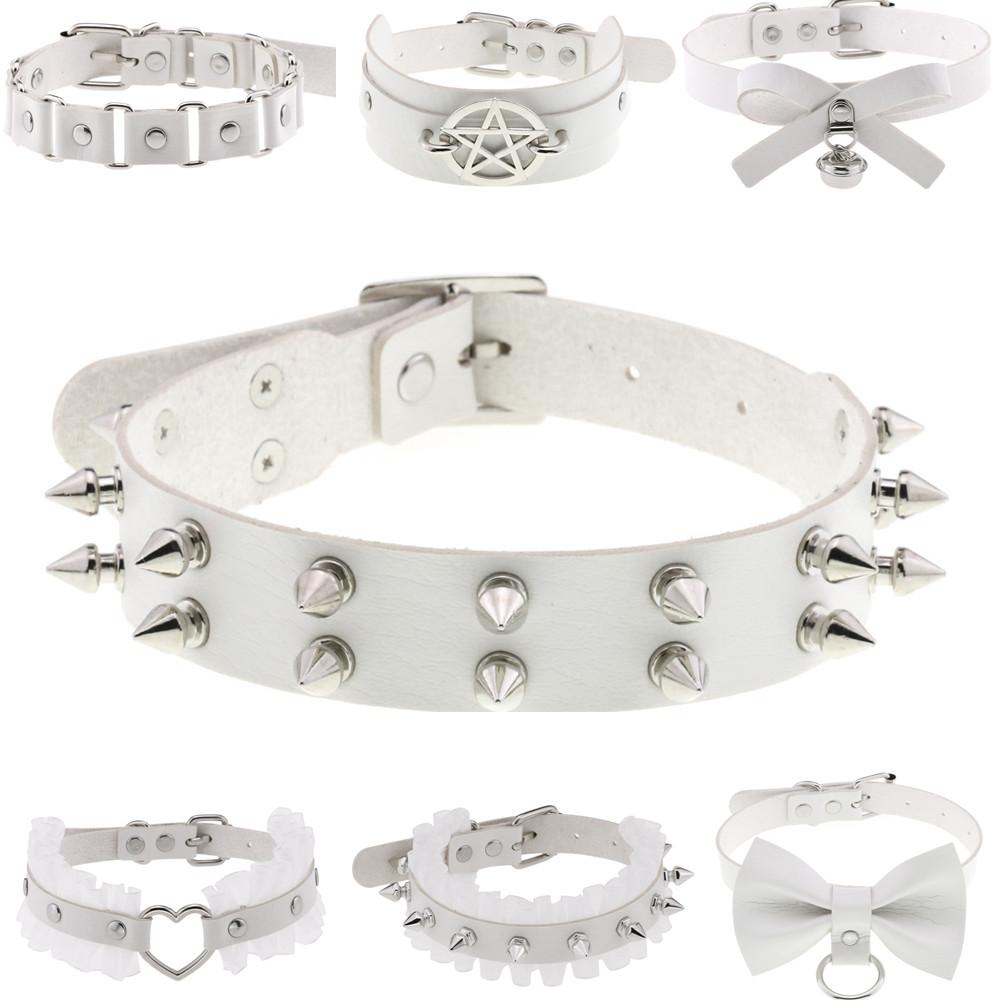DIEZI Harajuku White PU Leather Torques Choker Necklace For Women Men Vintage Gothic Hip Hope Adjusted Collar Necklace Jewelry