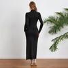 Autumn Fashion Ethos Medium High Neck Pleated Slit Slim Long-sleeved Dress Woman