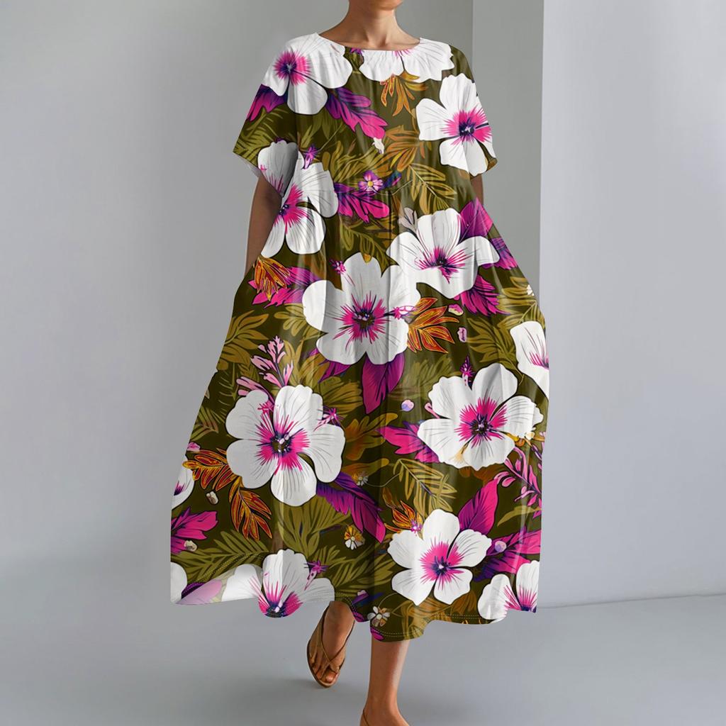 Женское модное свободное платье с большим карманом и круглым вырезом с градиентным принтом и короткими рукавами