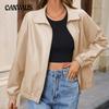 Women's Plus Size Jacket Casual Long Sleeve Solid Colour PU Biker Leather Jacket Lapel Jacket Tops