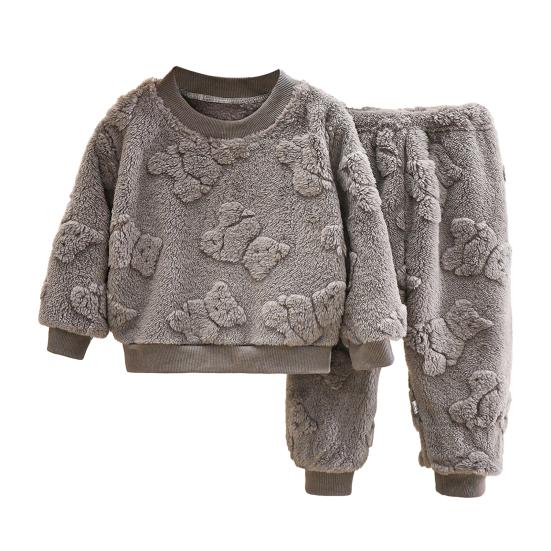 2 шт./комплект детской домашней одежды, толстый плюшевый топ и штаны, комплект с рисунком медведя из мультфильма, пижама с круглым вырезом, сохраняющая тепло, унисекс, детская домашняя одежда
