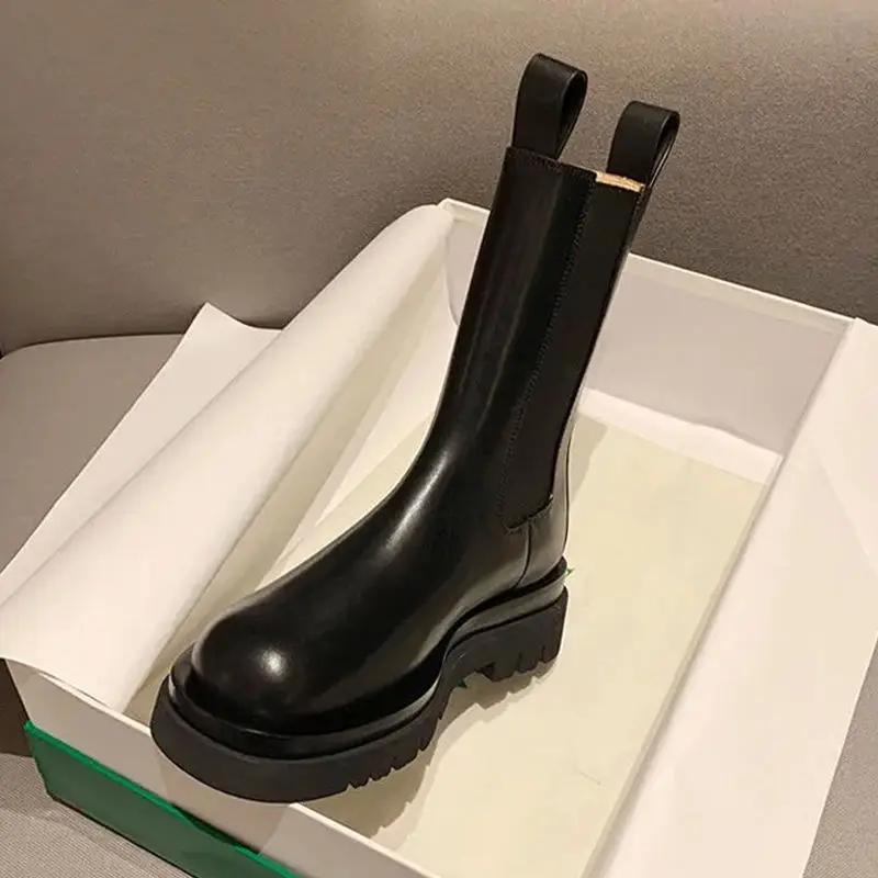 Модные утолщенные женские ботинки 2024 года, туфли Winner Plus Velvet, женские ботинки челси, теплые кожаные ботинки с квадратным носком для женщин