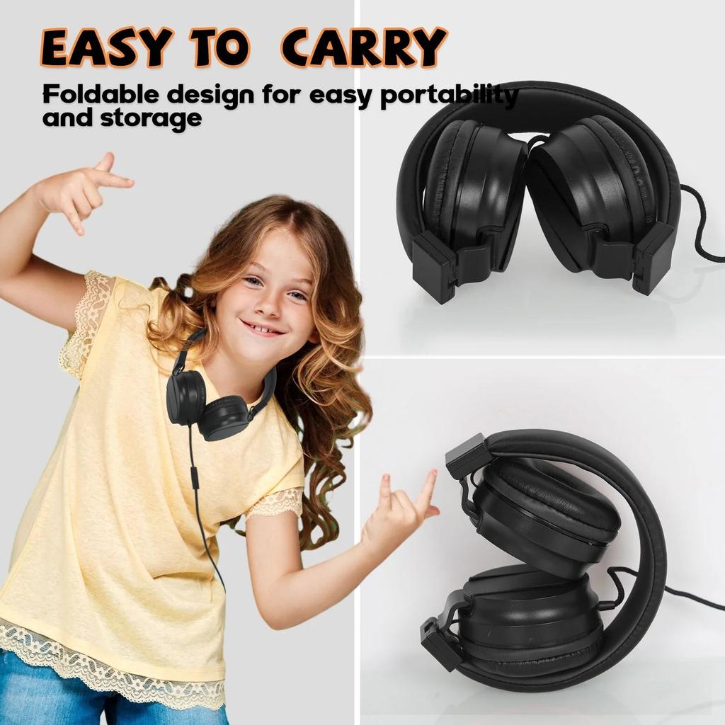 Headphones Wired for School HD Mic Stereo Sound Foldable Headphones for Online Study,3.5mm Jack Wired Cord on-Ear Headset ForPC Phones Tablet Etc