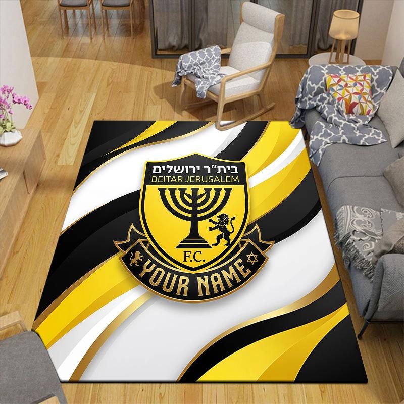 Custom Name Beitar Jerusalem Flannel Pattern Square Carpet,Area Rug,Carpet Rug for Living Room Bedroom Sofa Playroom Decor,Non-slip Floor Mat