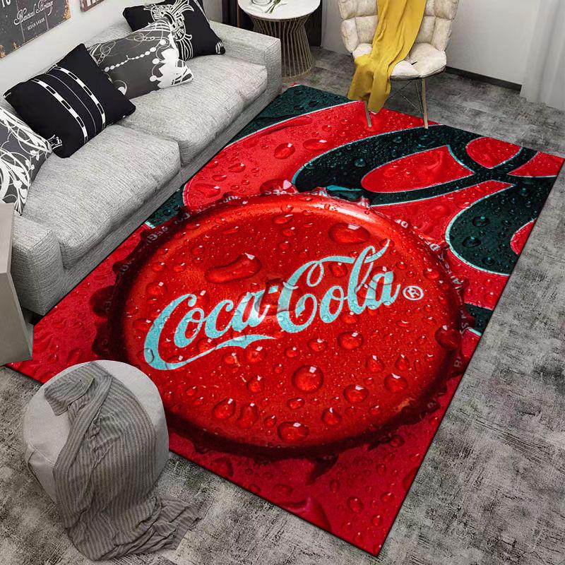 Красный Стильный Ковер с Принтом Крышек от Бутылок Coca-Cola, Современный Дизайн, Подходит для использования в качестве противоскользящего коврика для гостиной, спальни, диванов