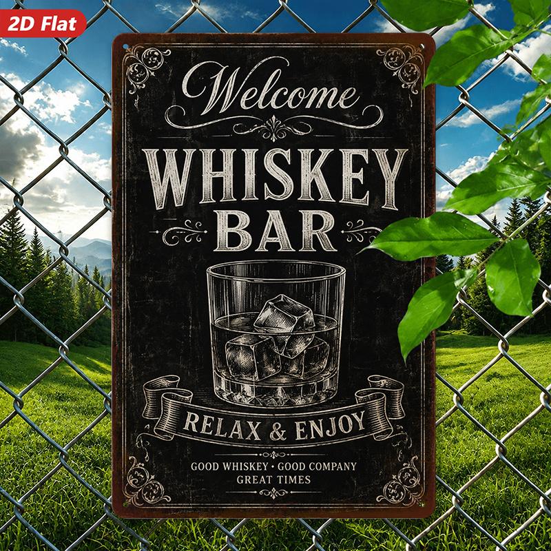 Whiskey Bar Metal Sign Welcome Relax & Enjoy 20cm x 30cm