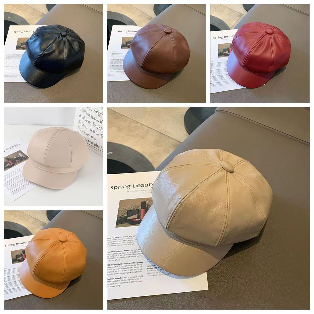 Британская шляпа художника корейский стиль восьмиугольная кепка милый берет PU для девочки