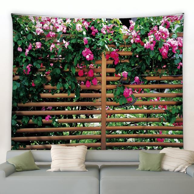 Цветочный гобелен, весенний забор, пейзаж, фон, ткань, настенный садовый постер для улицы, дома, гостиной, декор, эстетика