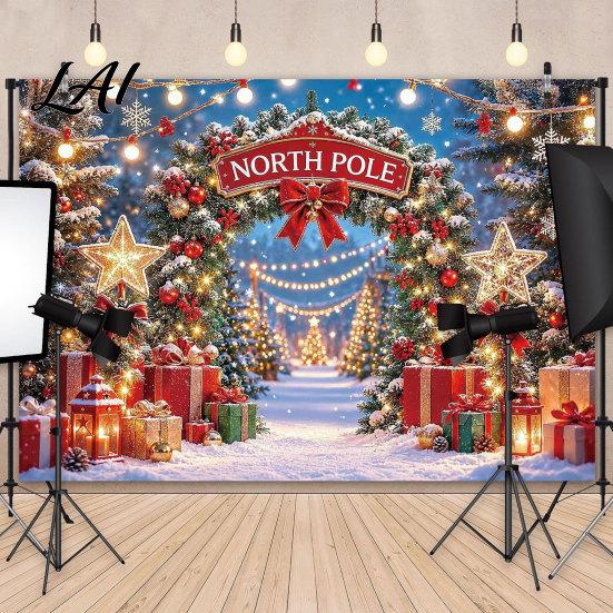 Christmas Photo Booth Props Merry Photography Backdrop 70" x 45" Wreath Gift Box Xmas Studio Background Winter Holiday Wall Banner Decoration