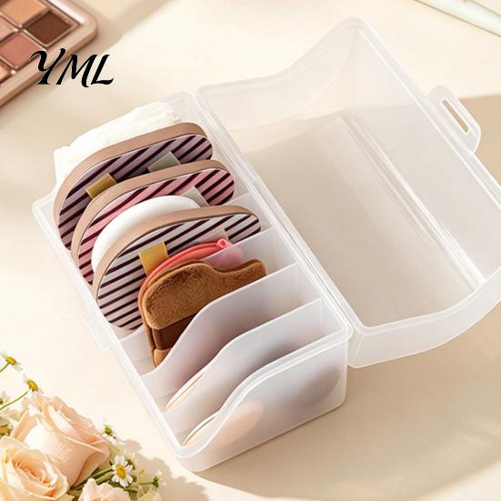 Small Accessory Storage Box Powder Puff Box, Flip-top Lid Transparent Makeup Sponge Holder, Stackable Bin Cosmetic Case for Dressing Table And Travel