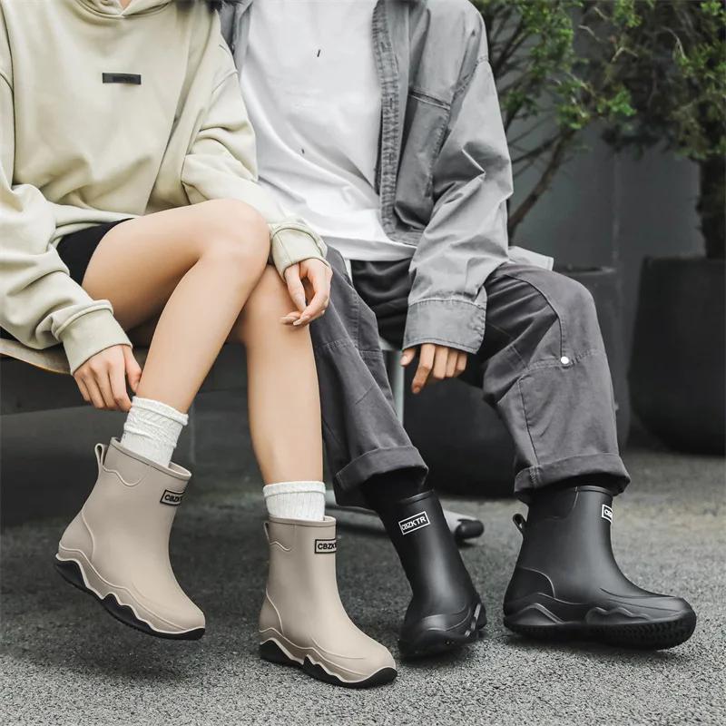 Fashion 2024 Womens Rain Shoes Summer Ankle Boots Casual Women Flat Rain Boots Fashion Work Rain Boots Rubber Waterproof Botas De Lluvia