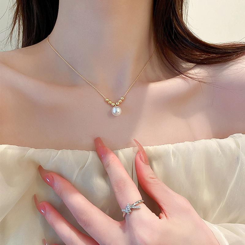 Elegant Delicate Pearl Pendant Clavicle Necklace For Women Unique Design Girl Jewelry Everyday Birthday Party Gift