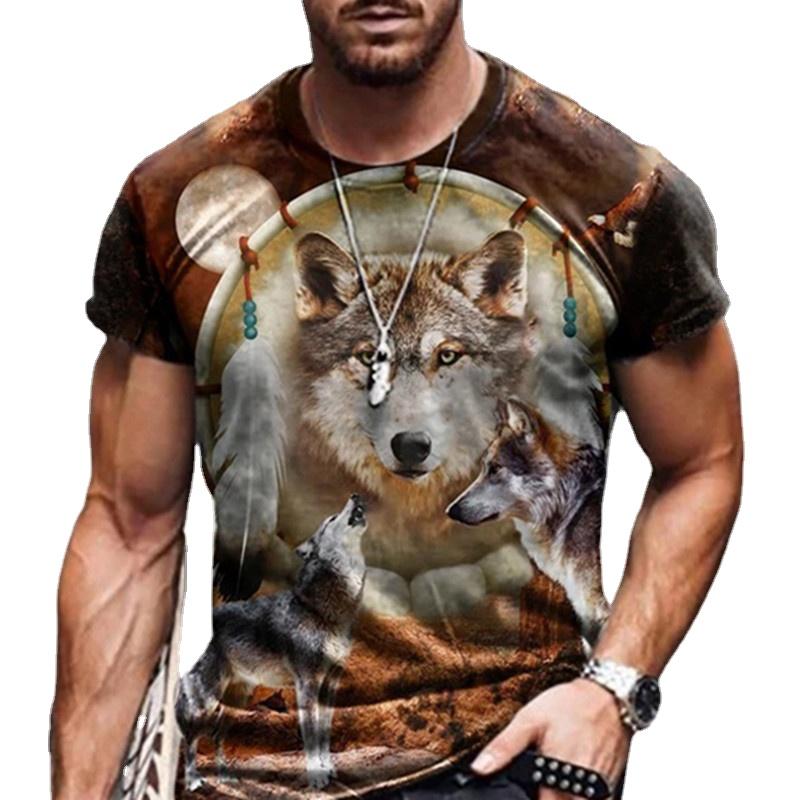 Летняя мужская футболка с 3D животным принтом, свободные топы с круглым вырезом и короткими рукавами для мужчин