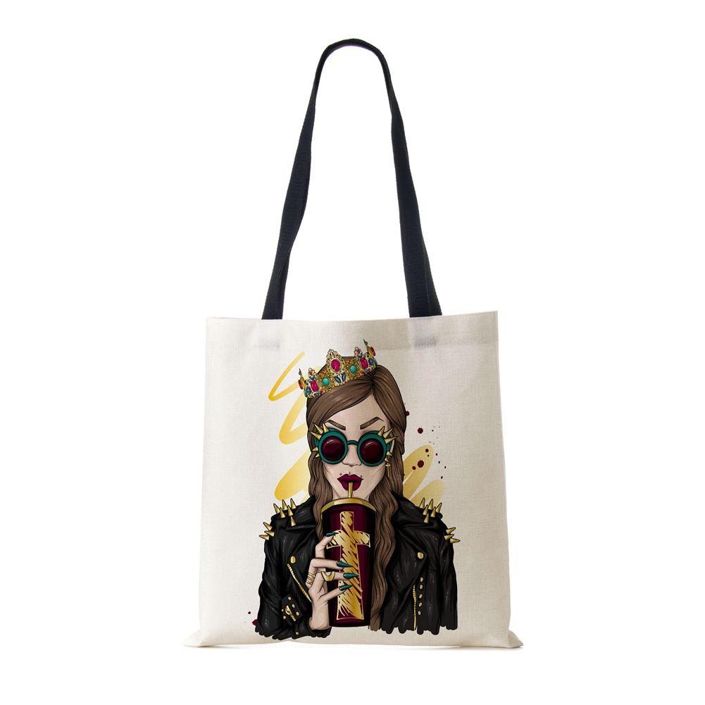 Сумка-тоут через плечо Gril Женская 2022 Многоразовая с принтом Харадзюку Повседневная Холщовая Сумка-шоппер Складная Дорожная Школьная Сумка для Книг Пляжная сумка CLE