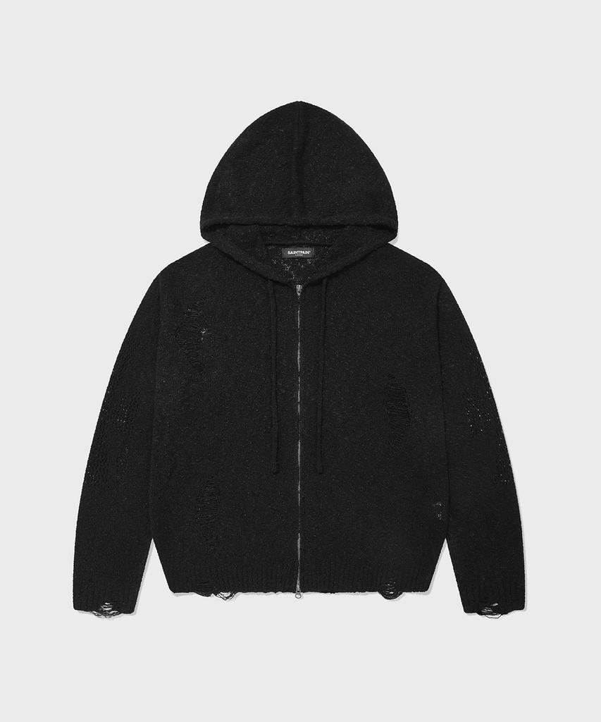 SAINTPAIN Sp Черный вязаный кардиган на молнии с крестообразным повреждением