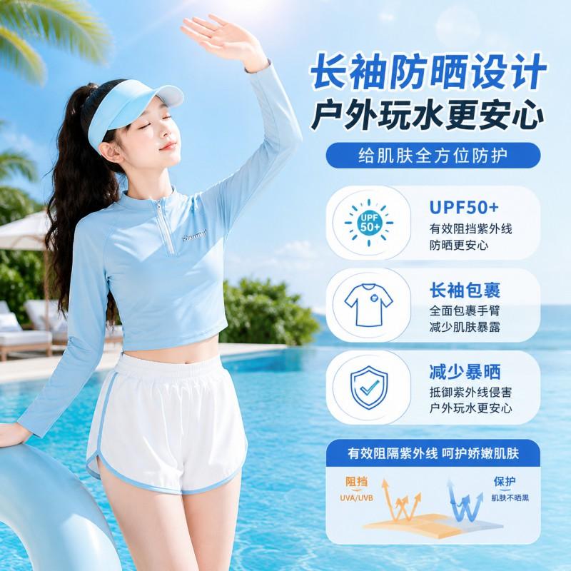 Girls UV Protection Long Sleeve Two-Piece Swimsuit Swimming Pool Beach Water Sports Quick Dry Modest Swimwear