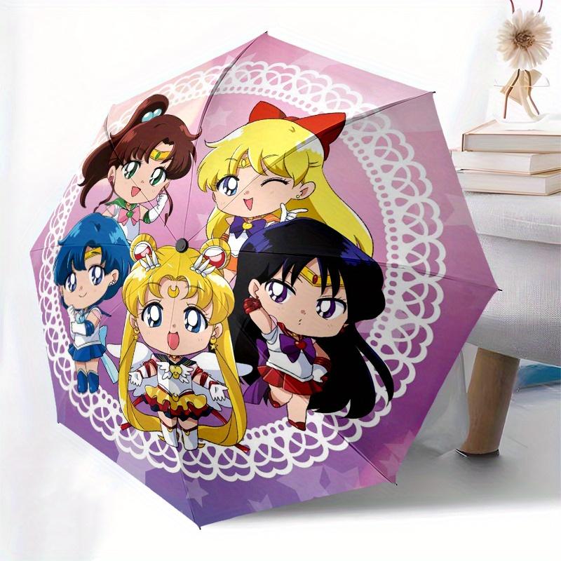Sailor Moon Chibi Characters StickerUmbrella, Portable 3-Fold Compact Umbrella for Men & Women Gift