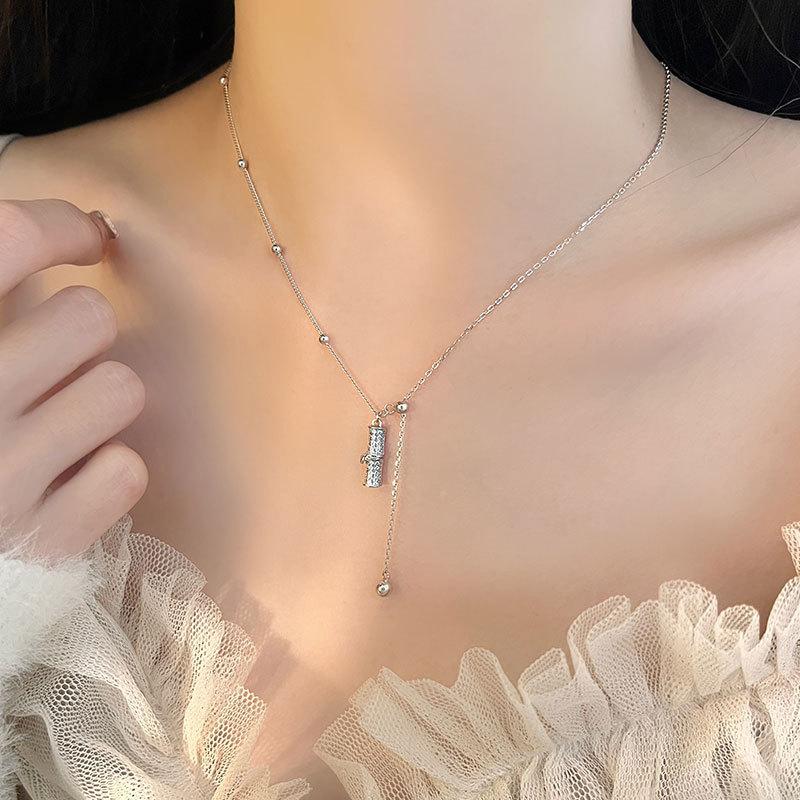 Бамбуковое ожерелье Niche Design Bamboo Stick Tassel Collarbone Chain Женская легкая роскошная темпераментная High-end